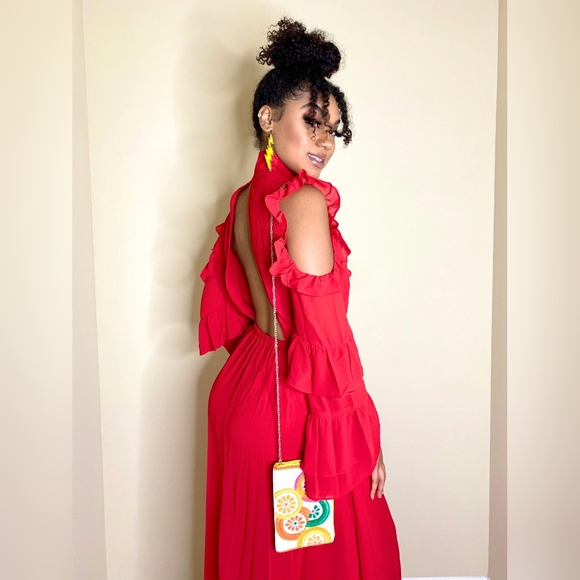 Red Ruffle MIDI Dress - Picture 7 of 9